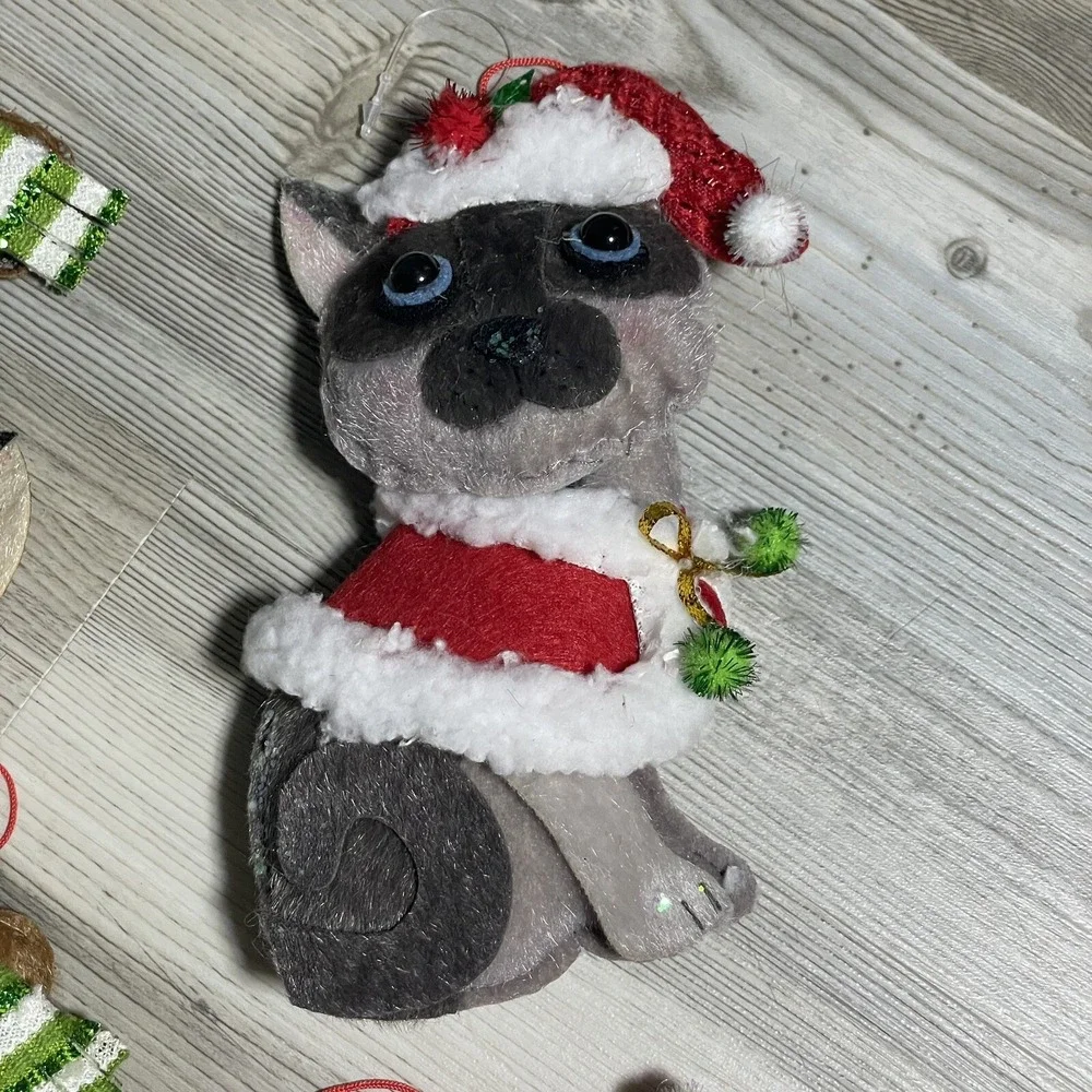 Cat Dog Christmas Ornaments 3D Felt‎ Textured Embellished Stuffed Multicolor 8